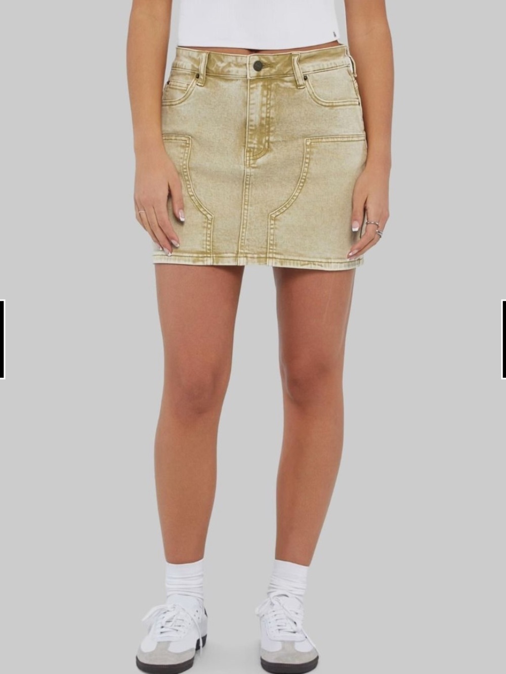 New Guess Metallic Gold Denim Mini Skirt SZ 27